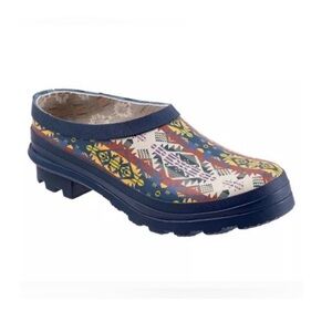 Pendleton Journey West Rubber Clogs Women Size 7 Blue Aztec Print Outdoor Garden